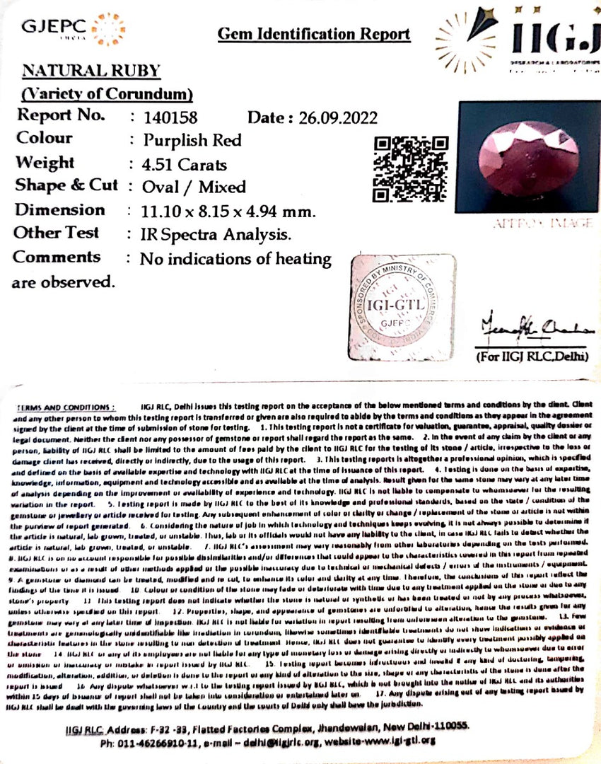 4.51/CT Natural Neo Burma Ruby with Govt. Lab Certificate (4551)