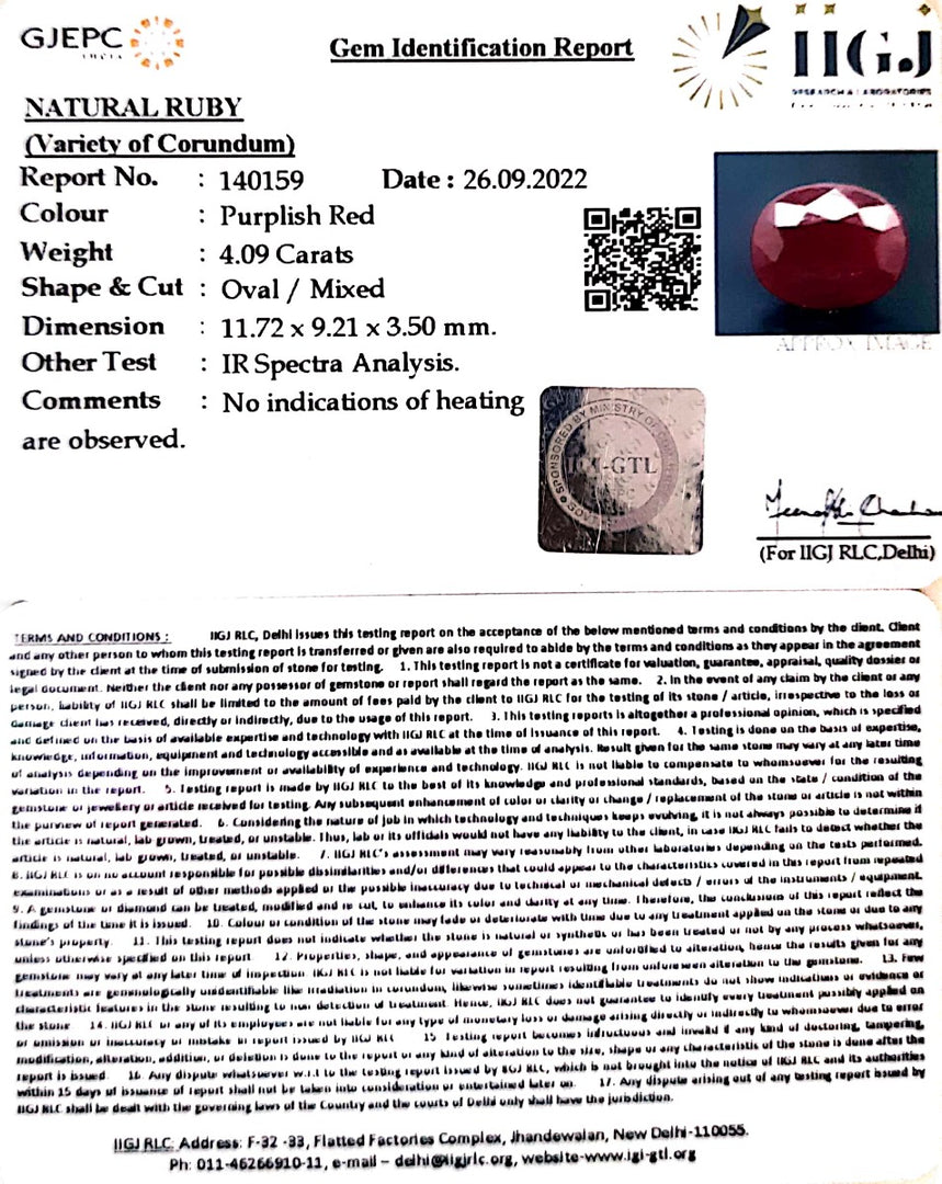 4.09/CT Natural Neo Burma Ruby with Govt. Lab Certificate (4551)