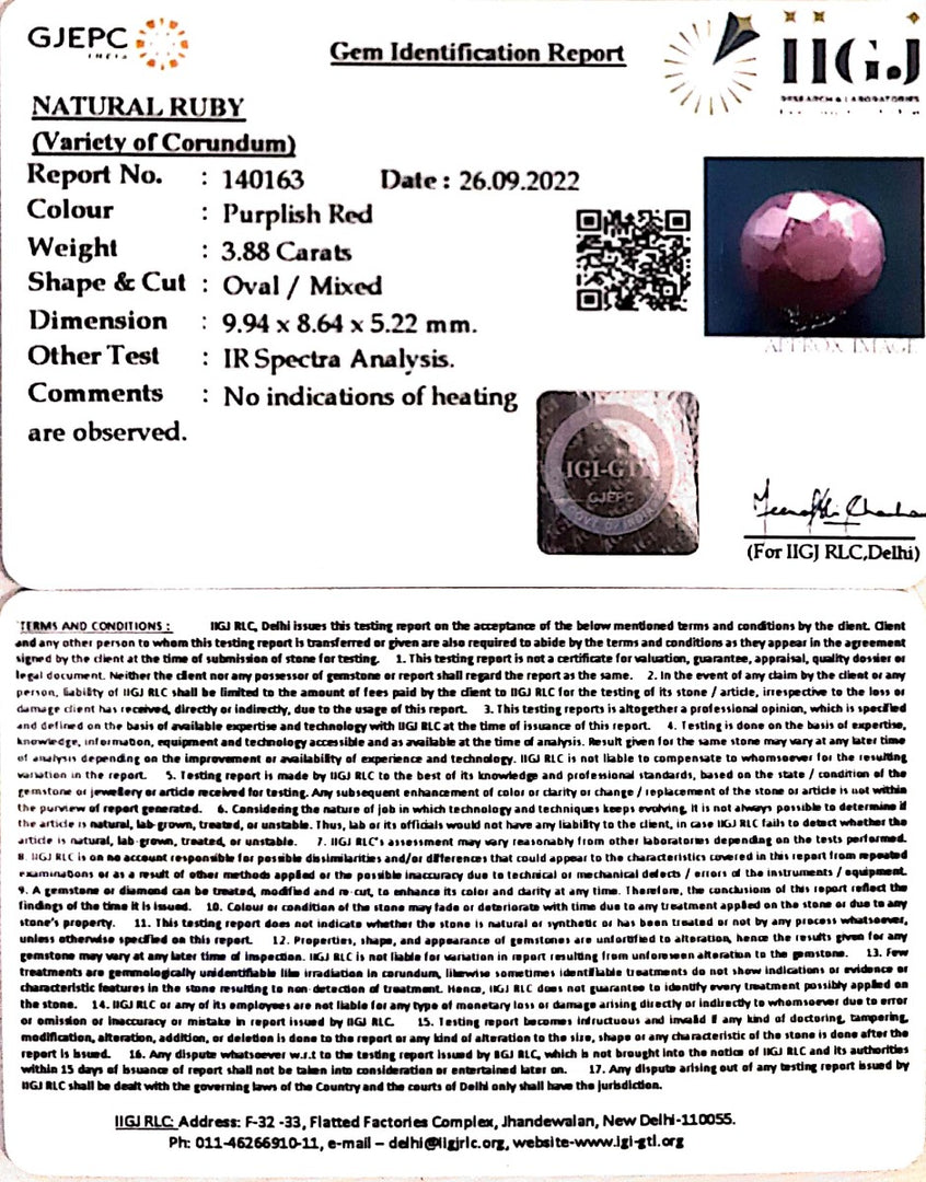 3.88/CT Natural Neo Burma Ruby with Govt. Lab Certificate (2331)