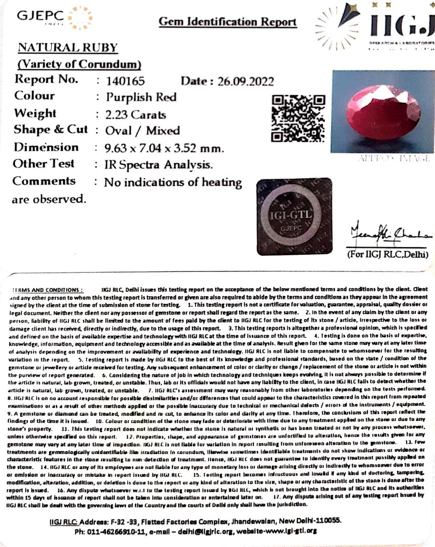 2.23/CT Natural Neo Burma Ruby with Govt. Lab Certificate (4551)