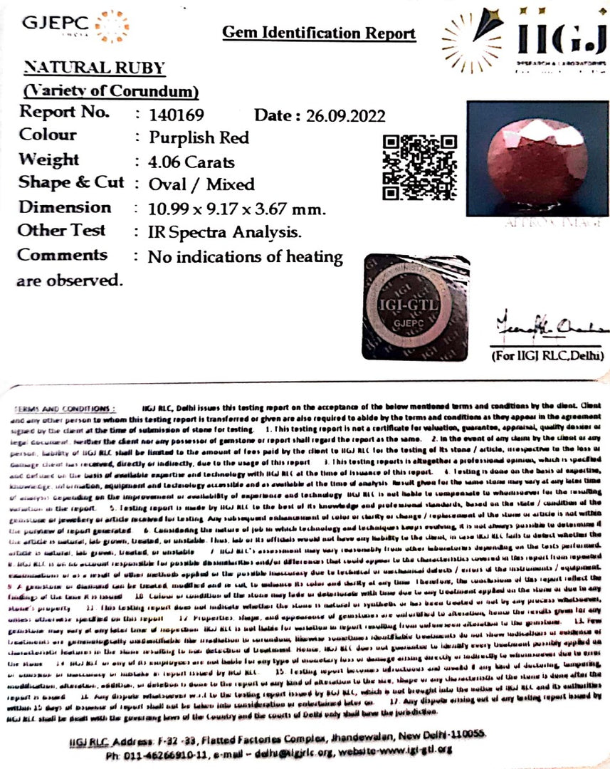 4.50 /CT Natural Indian Ruby with Govt. Lab Certificate-(1221)