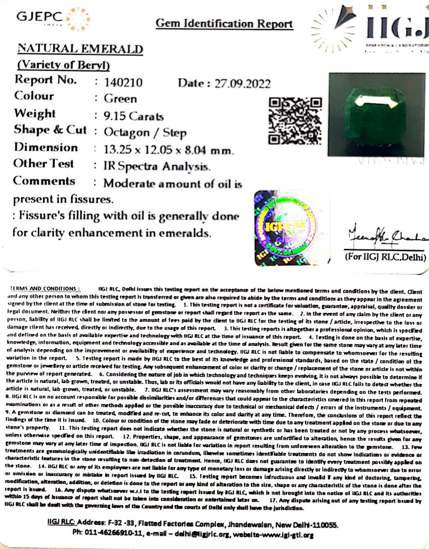 9.15/CT Natural Panna Stone with Govt. Lab Certified-(2331)