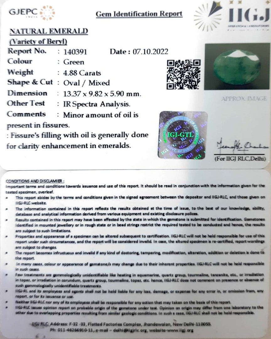 4.88/CT Natural Panna Stone with Govt. Lab Certified-(3441)