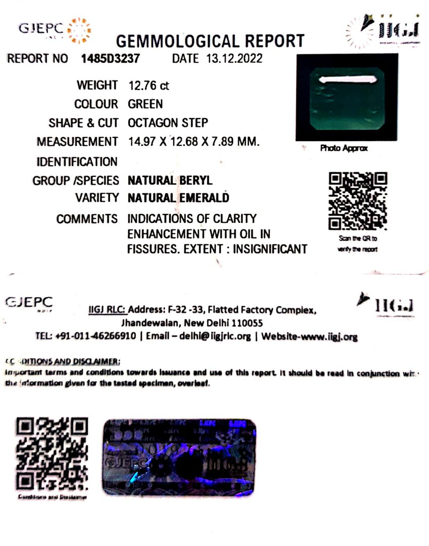 12.76//CT Natural Panna Stone with Govt. Lab Certified-(4551)