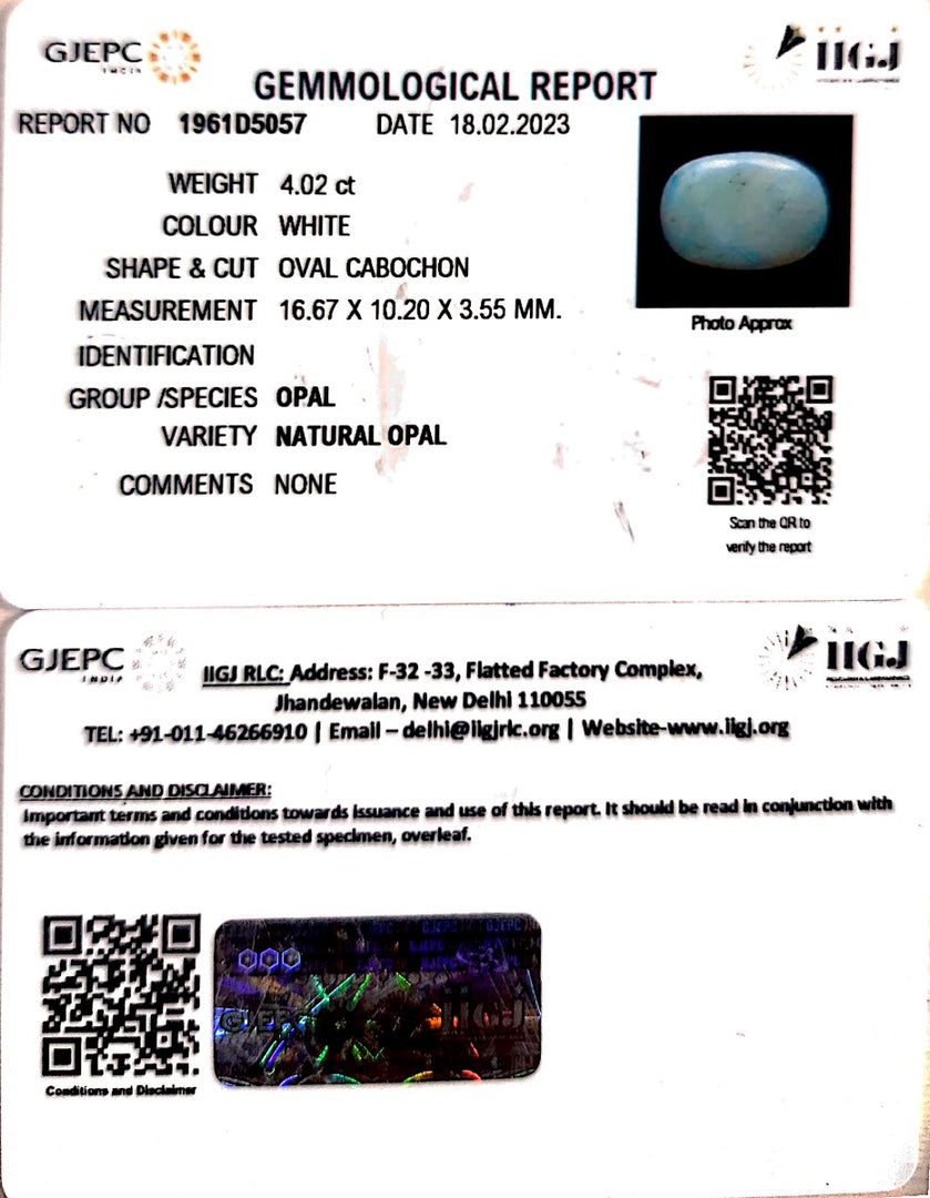 4.02/CT Natural Fire Opal with Govt. Lab Certificate (4551)