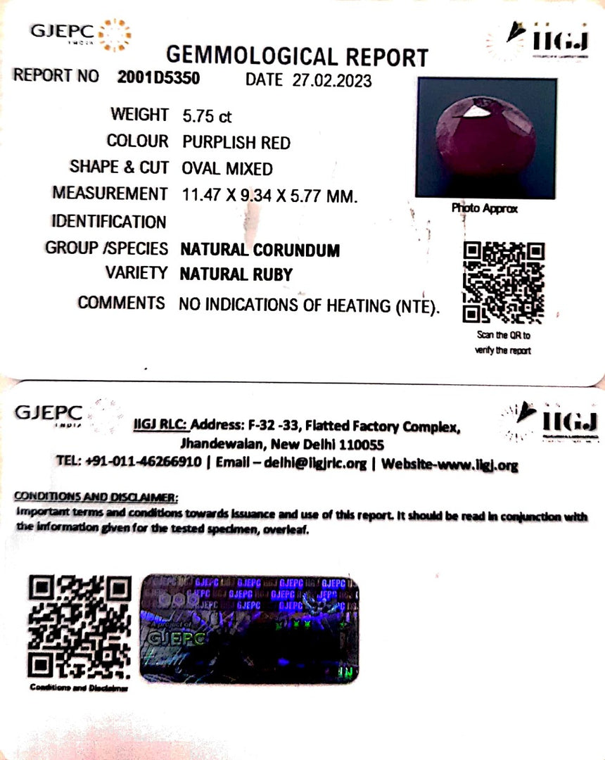 5.75/CT Natural Neo Burma Ruby with Govt. Lab Certificate (5661)