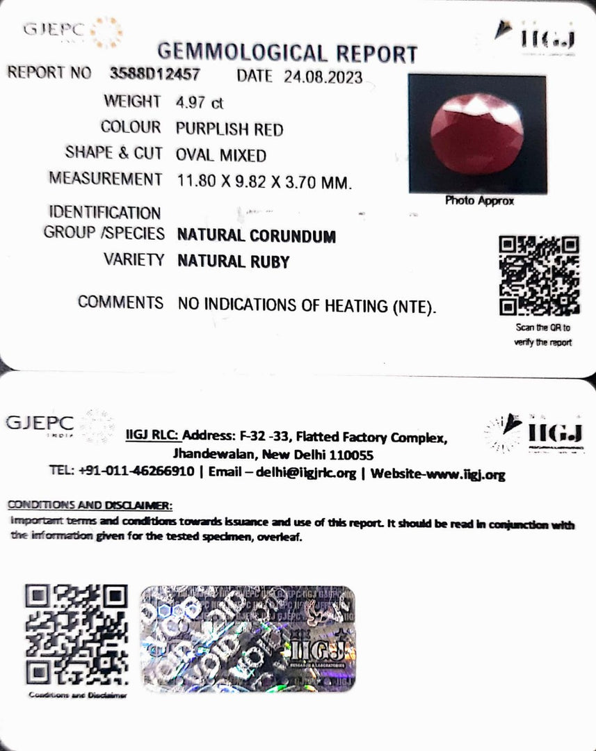 4.96/CT Natural Mozambique Ruby with Govt. Lab Certificate (12210)