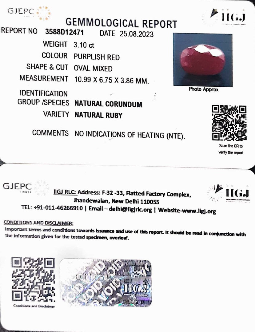 3.10/CT Natural Neo Burma Ruby with Govt. Lab Certificate (5661)