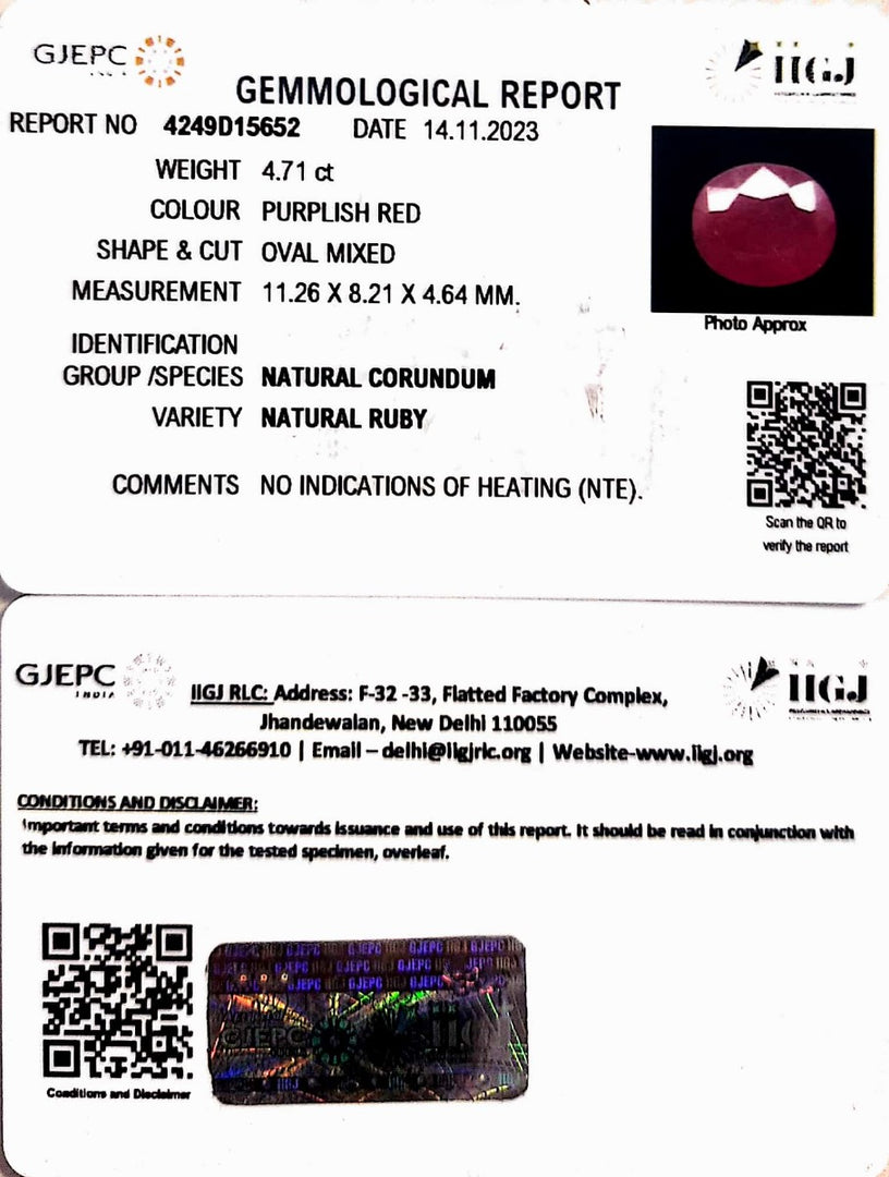 4.71/CT Natural Mozambique Ruby with Govt. Lab Certificate (23310)