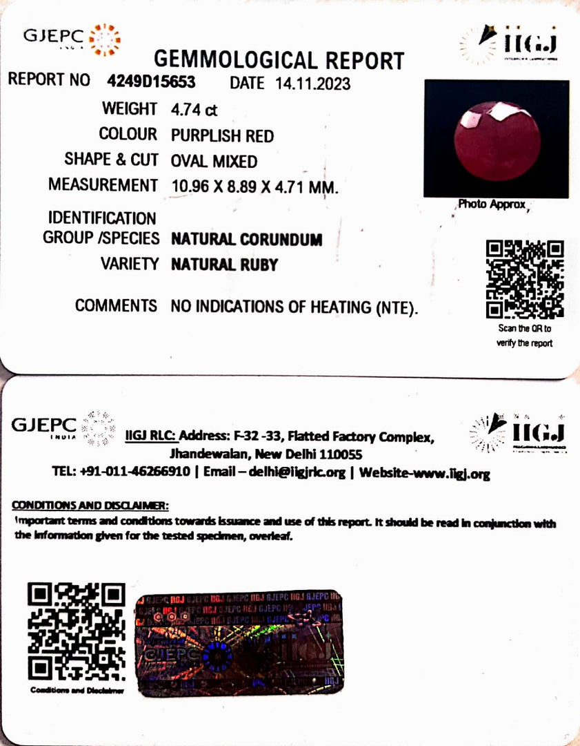 4.74/CT Natural Mozambique Ruby with Govt. Lab Certificate (23310)