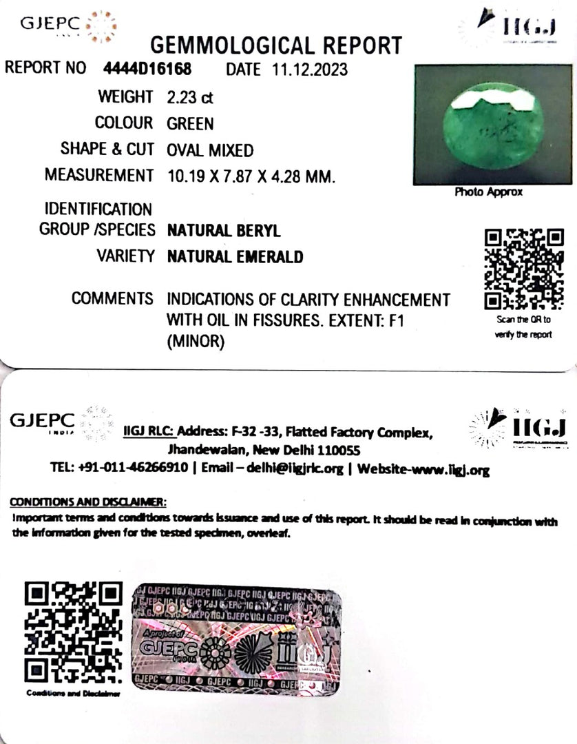 2.23/CT Natural Panna Stone with Govt. Lab Certificate (4551)