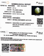 Load image into Gallery viewer, 2.81/CT Natural Chrysoberyl Cat&#39;s Eye with Govt. Lab Certificate (12210)
