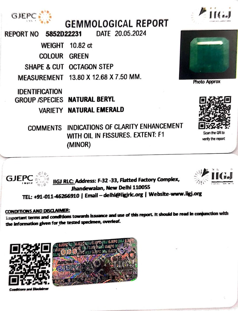 10.82/CT Natural Panna Stone with Govt. Lab Certificate-2331