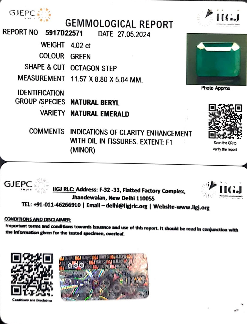 4.02/CT Natural Panna Stone with Govt. Lab Certificate-6771