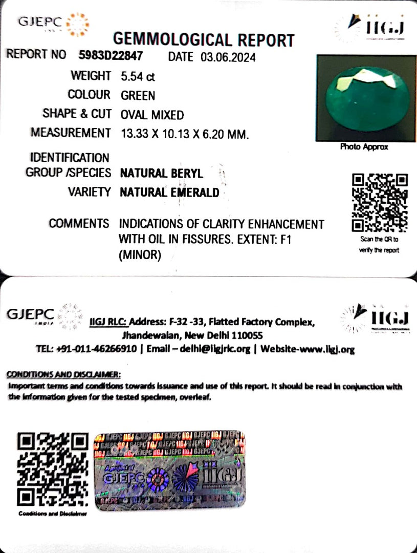 5.54/CT Natural Panna Stone with Govt. Lab Certificate-6771