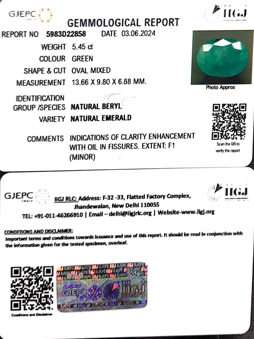 5.45/CT Natural Panna Stone with Govt. Lab Certificate-6771