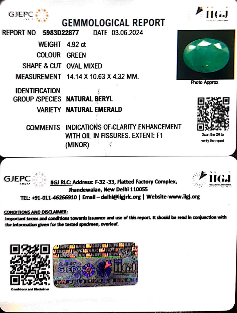 4.92/CT Natural Panna Stone with Govt. Lab Certificate-4551