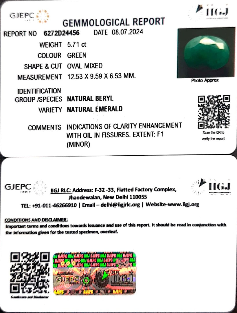 5.71/CT Natural Panna Stone with Govt. Lab Certificate-2331