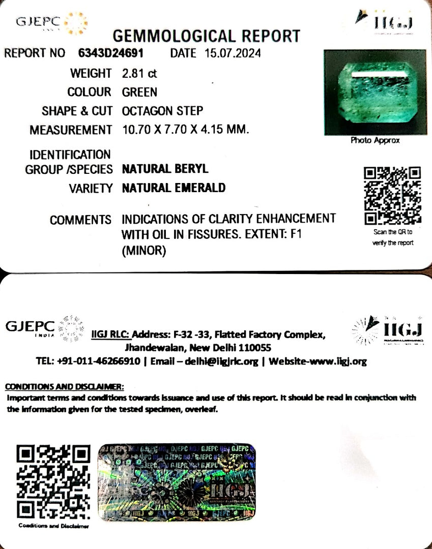 2.81/CT Natural Panna Stone with Govt. Lab Certificate-23310