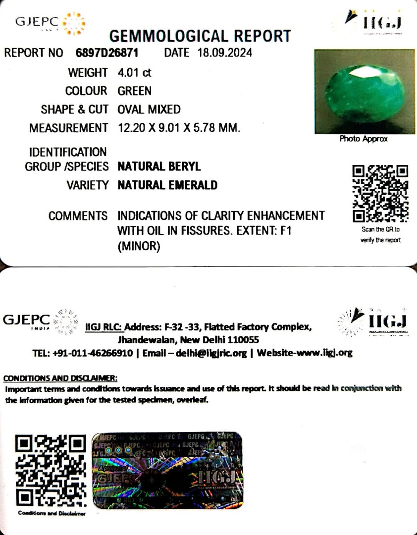 4.01/CT Natural Panna Stone with Govt. Lab Certificate-3441