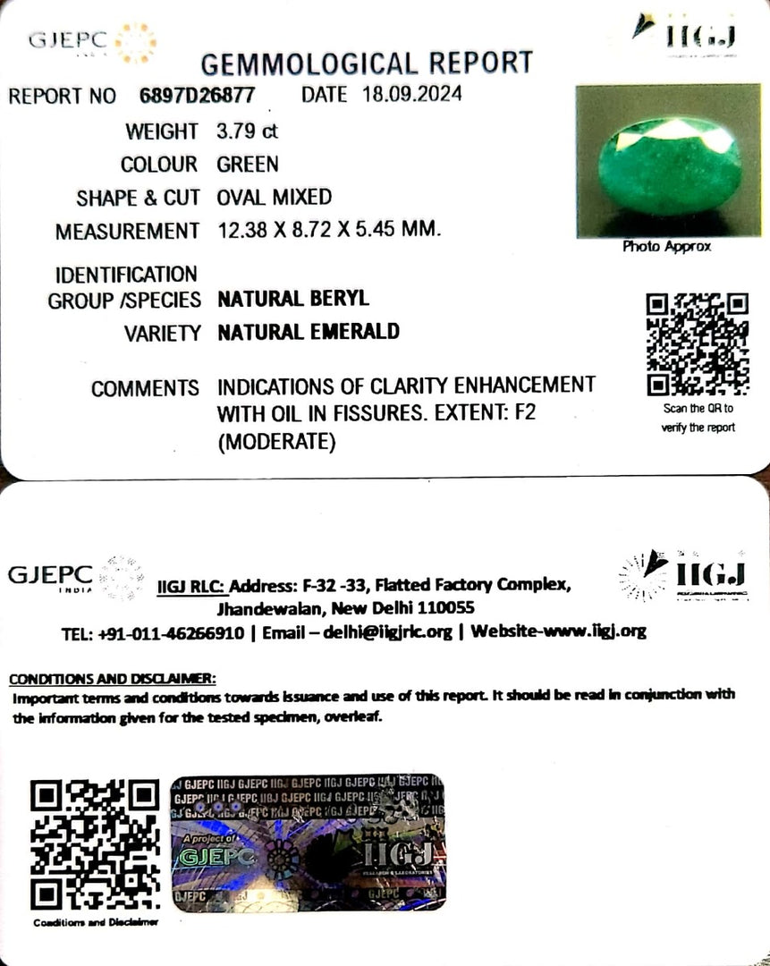 3.79/CT Natural Panna Stone with Govt. Lab Certificate-2331