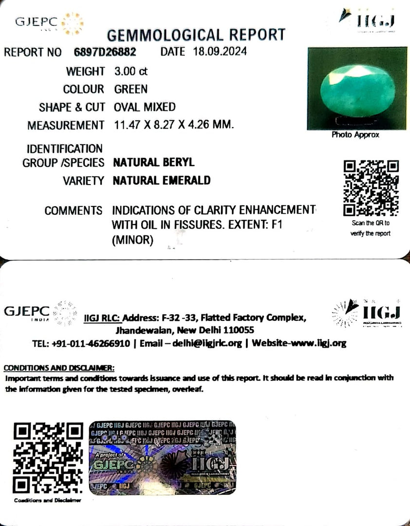 3.00/CT Natural Panna Stone with Govt. Lab Certificate-1665