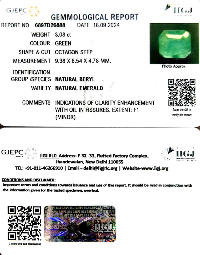 3.08/CT Natural Panna Stone with Govt. Lab Certificate-4551