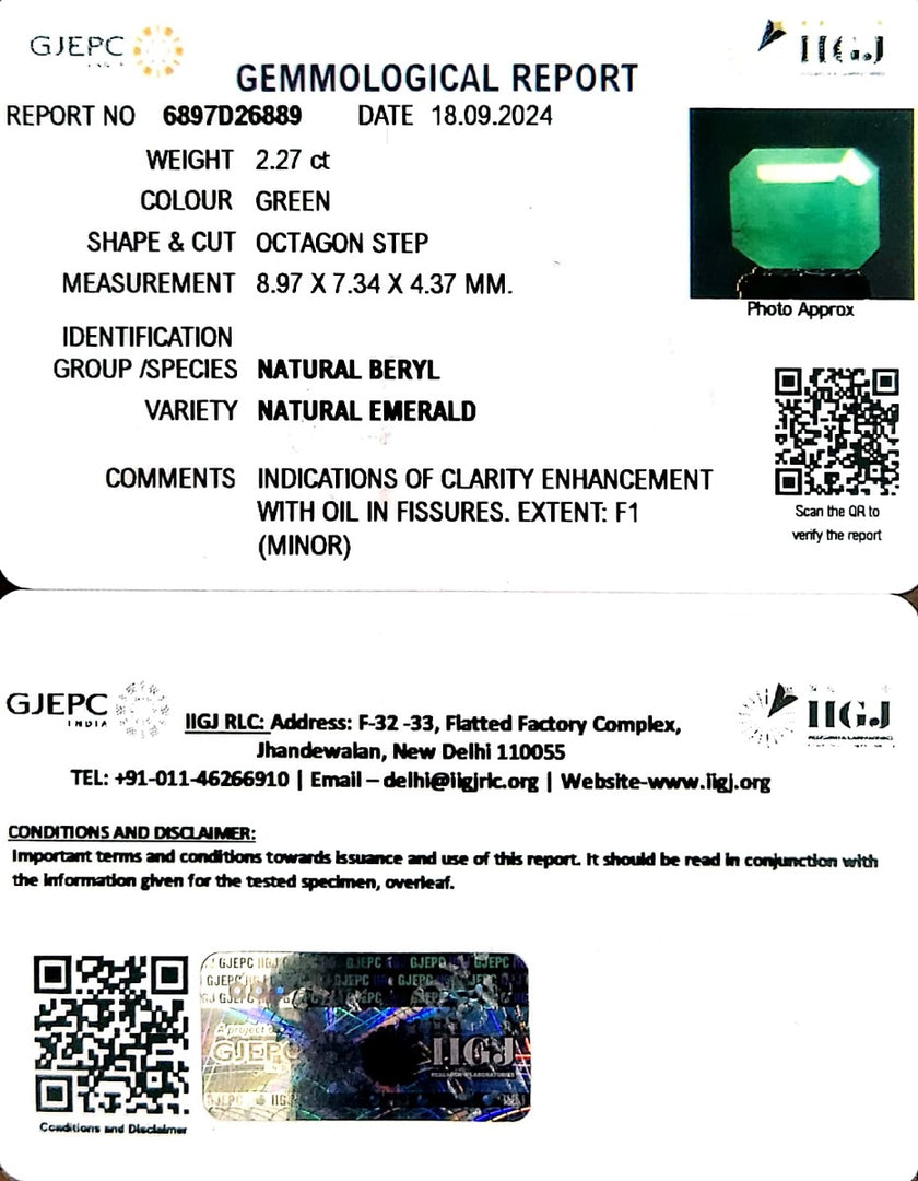 2.27/CT Natural Panna Stone with Govt. Lab Certificate-2331