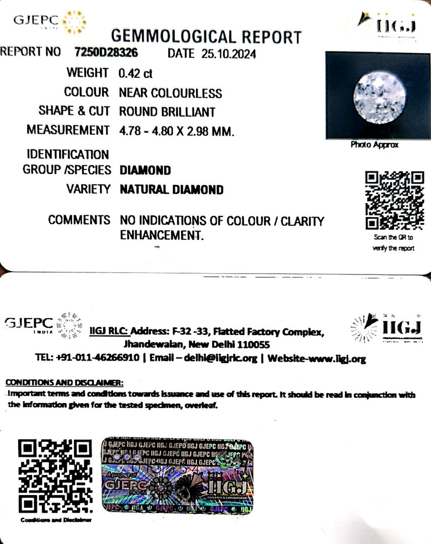 0.42/Cents Natural Diamond with Govt. Lab Certificate-120000