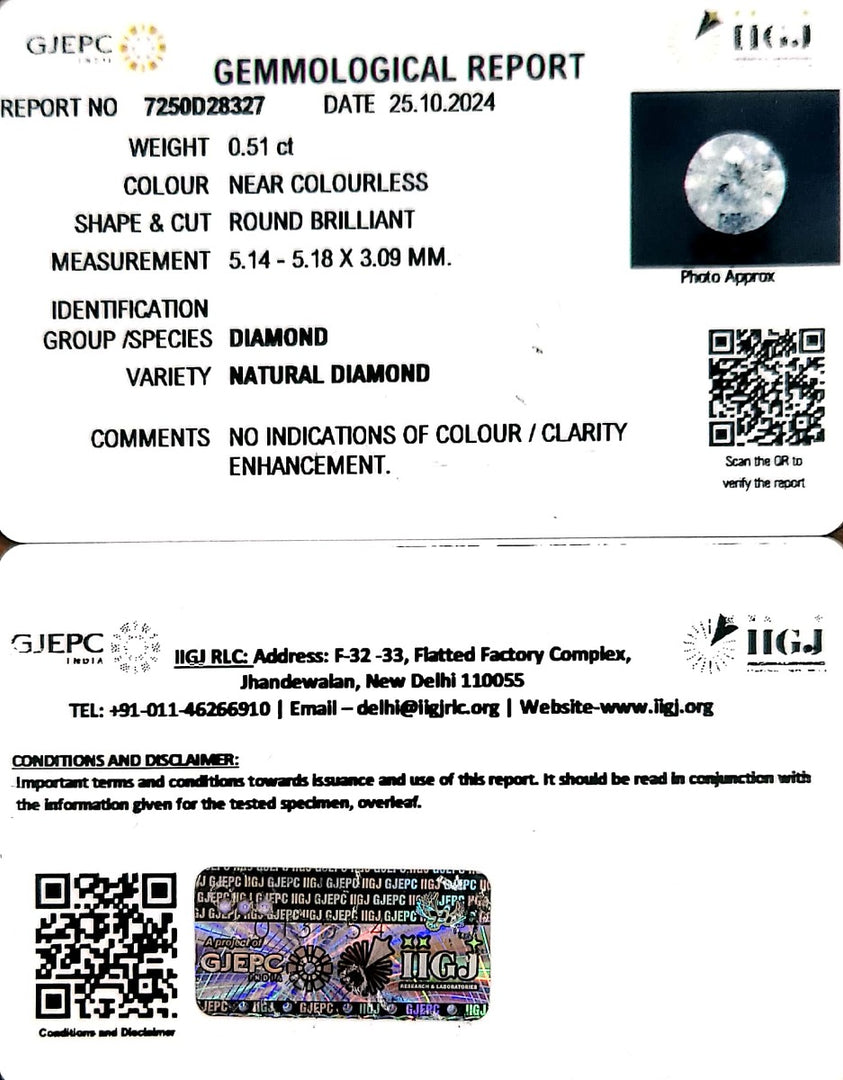 0.51/Cents Natural Diamond with Govt. Lab Certificate-140000