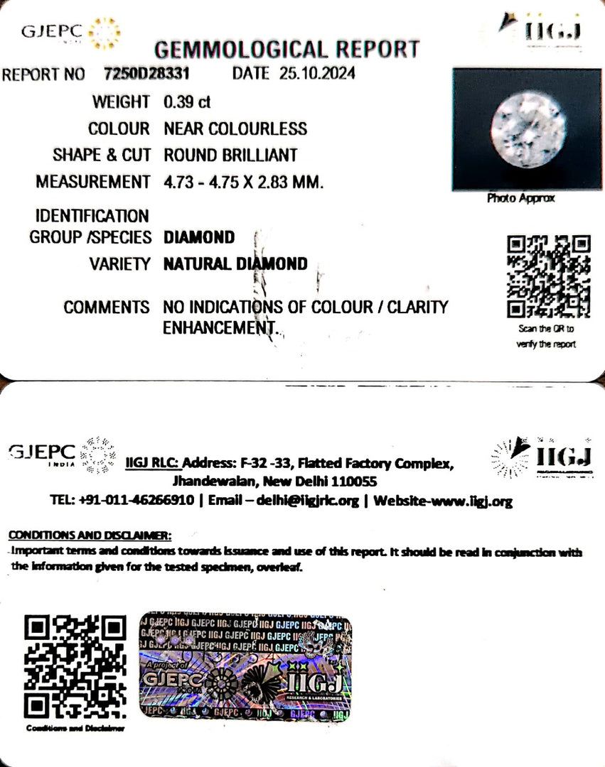 0.39/Cents Natural Diamond with Govt. Lab Certificate-140000