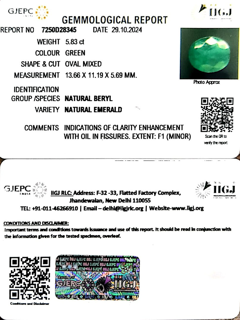 5.83/CT Natural Panna Stone with Govt. Lab Certificate-8991