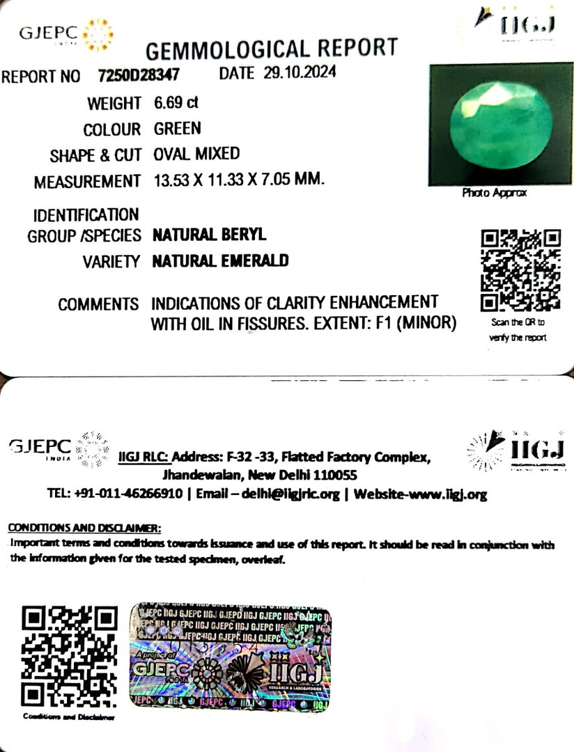 6.69/CT Natural Panna Stone with Govt. Lab Certificate-3441