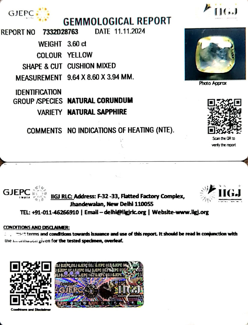 3.60/CT Natural Ceylonese Pukhraj with Govt Lab Certificate-34410