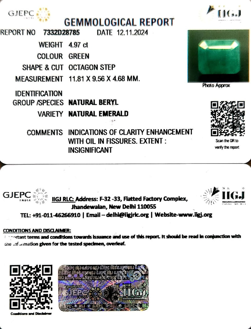 4.97/CT Natural Panna Stone with Govt. Lab Certificate-3441