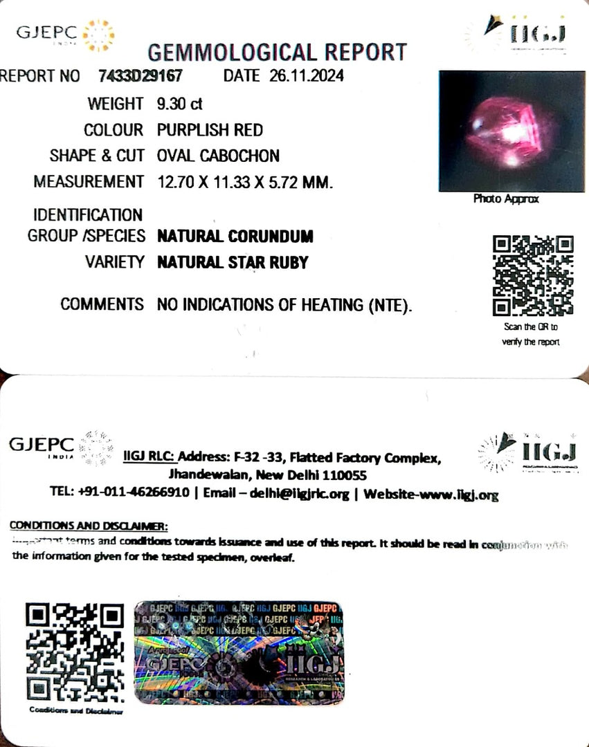 9.30/CT Natural Star Ruby with Govt. Lab Certificate-5661