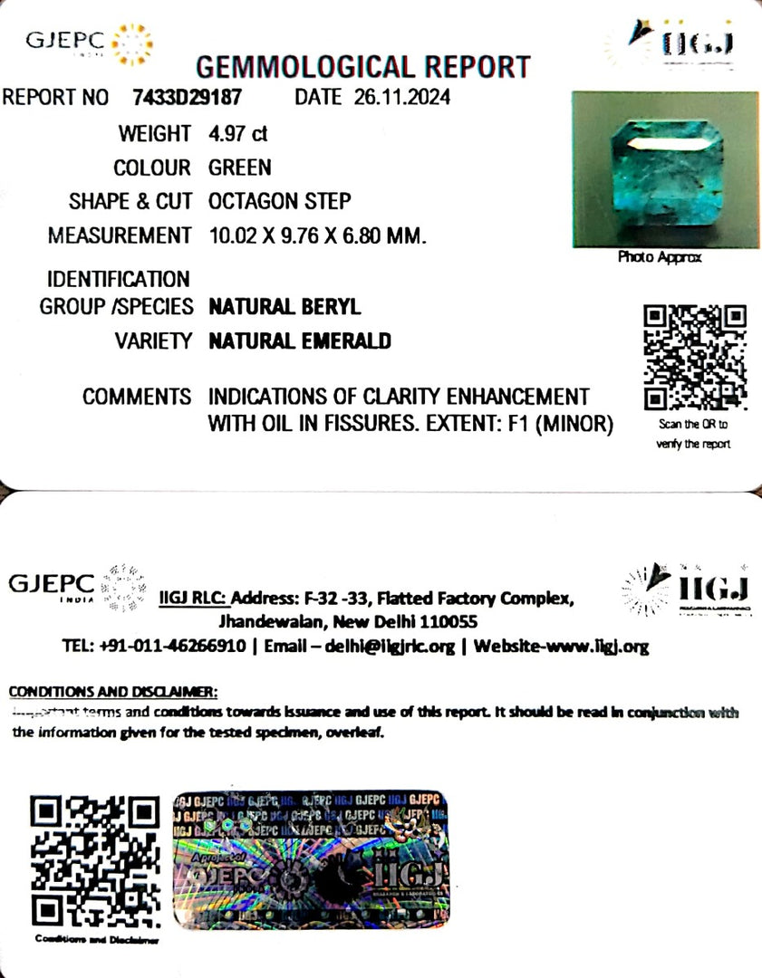 4.97/CT Natural Panna Stone with Govt. Lab Certificate-23310