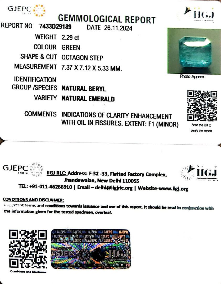 2.29/CT Natural Panna Stone with Govt. Lab Certificate-23310