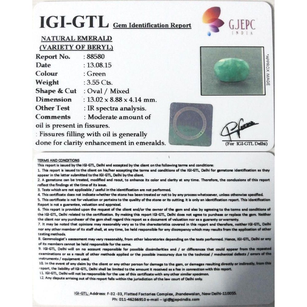 3.94 Ratti Natural Panna Stone with Govt. Lab Certificate (2100)