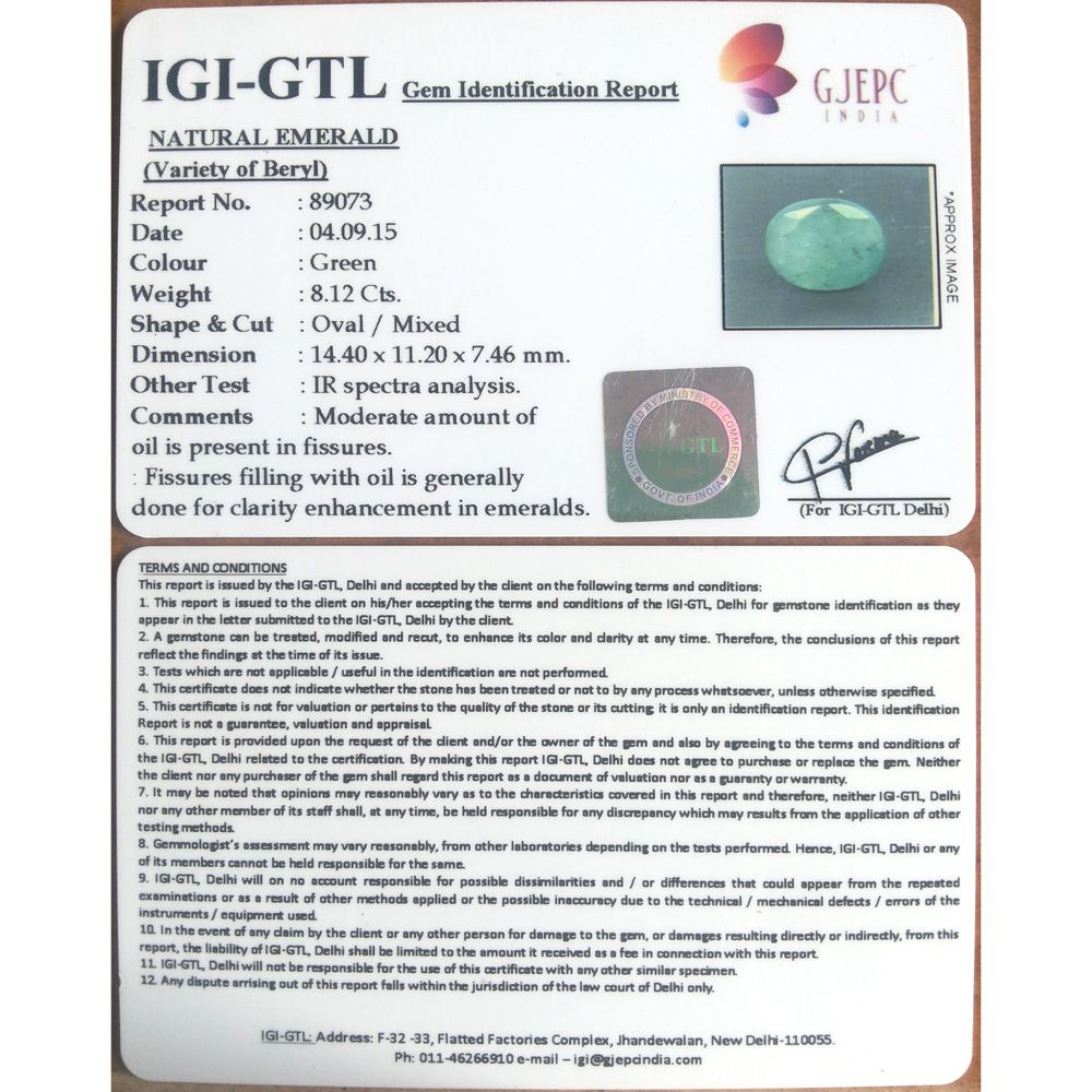 9.02 Ratti Natural Panna Stone with Govt. Lab Certificate (3100)