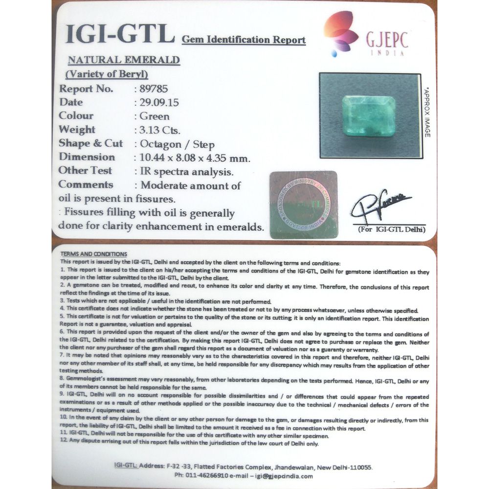 3.48 Ratti Natural Panna Stone with Govt. Lab Certificate (8100)