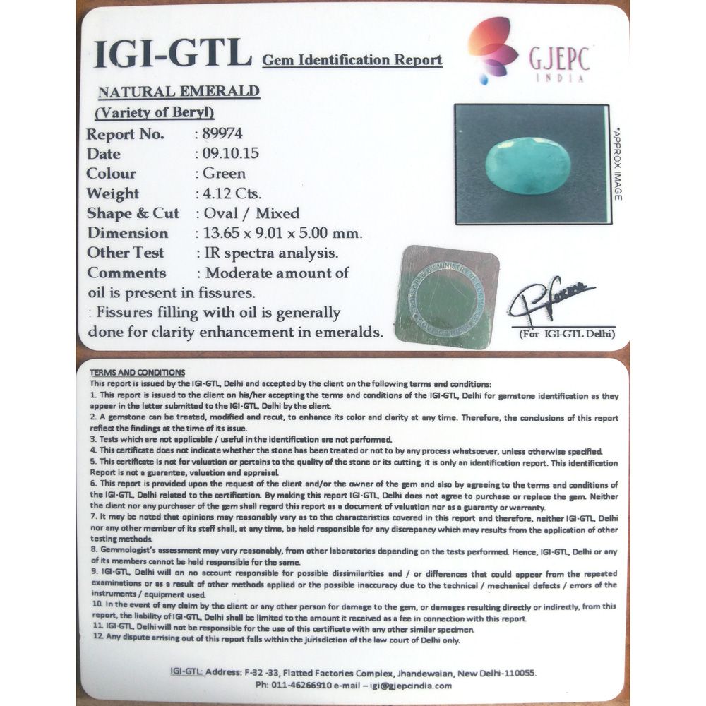 4.58 Ratti Natural Panna Stone with Govt. Lab Certificate (3100)