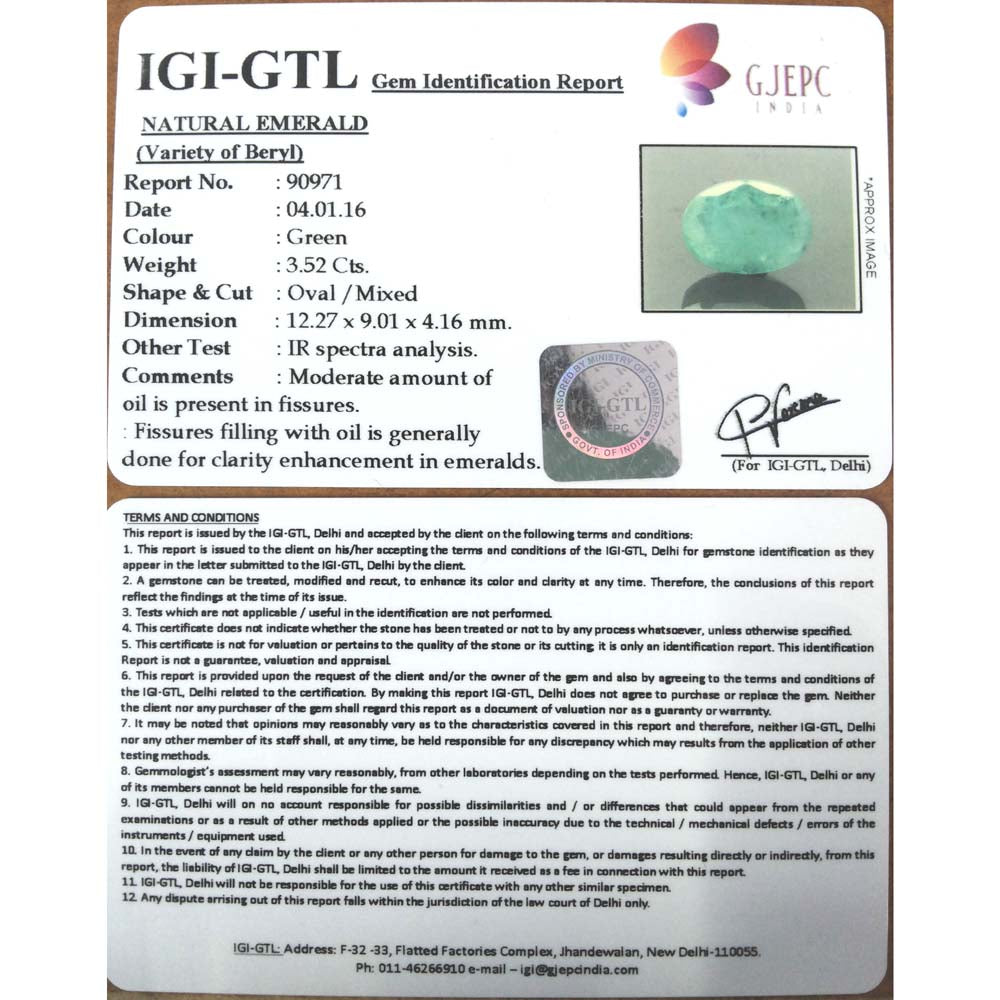 3.91 Ratti Natural Panna Stone with Govt. Lab Certificate (8100)