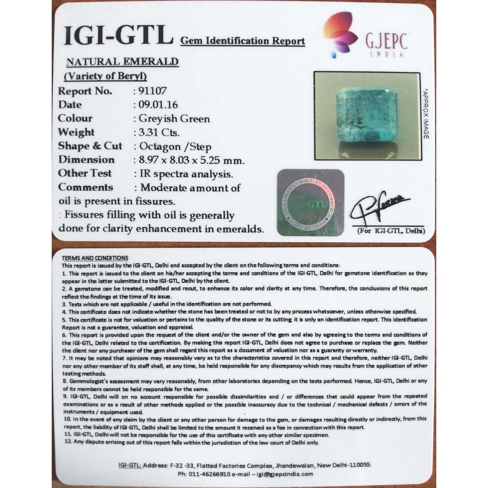 3.68 Ratti Natural Panna Stone with Govt. Lab Certificate (8100)