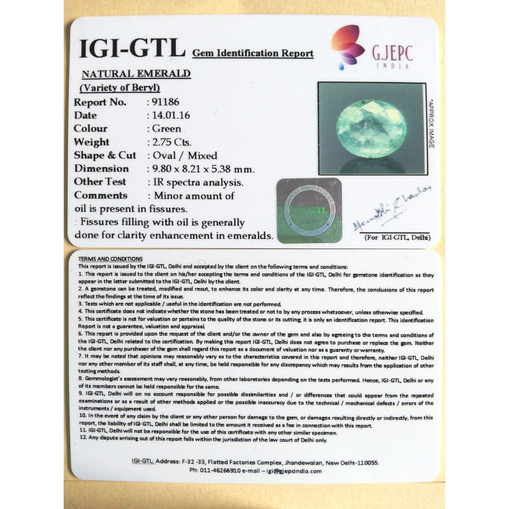 3.05 Ratti Natural emerald with Govt Lab Certificate-(34410)