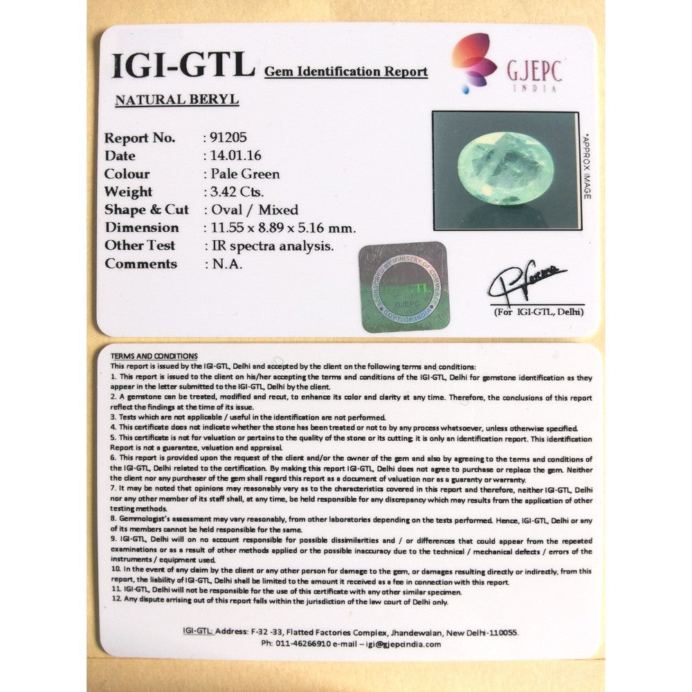 3.80 Ratti Natural Panna Stone with Govt. Lab Certificate (11000)