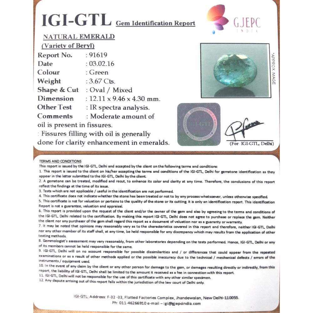 4.08 Ratti Natural Panna Stone with Govt. Lab Certificate (8100)