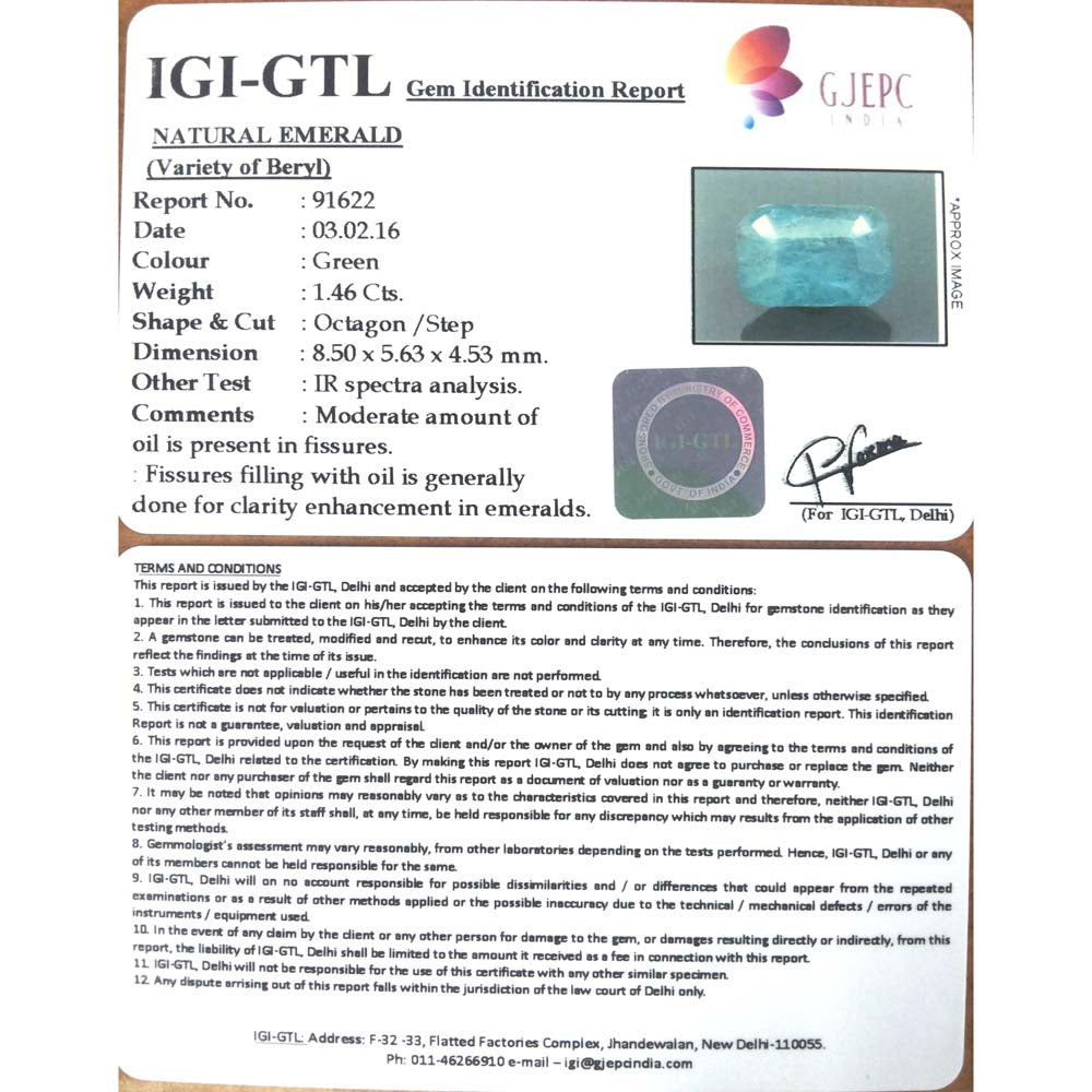 1.62 Ratti Natural Panna Stone with Govt. Lab Certificate (6100)