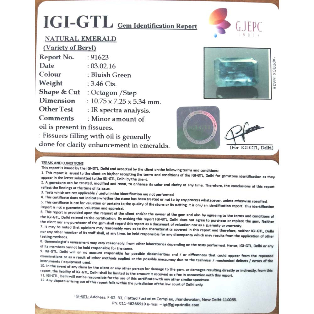 3.84 Ratti Natural Panna Stone with Govt. Lab Certificate (8100)