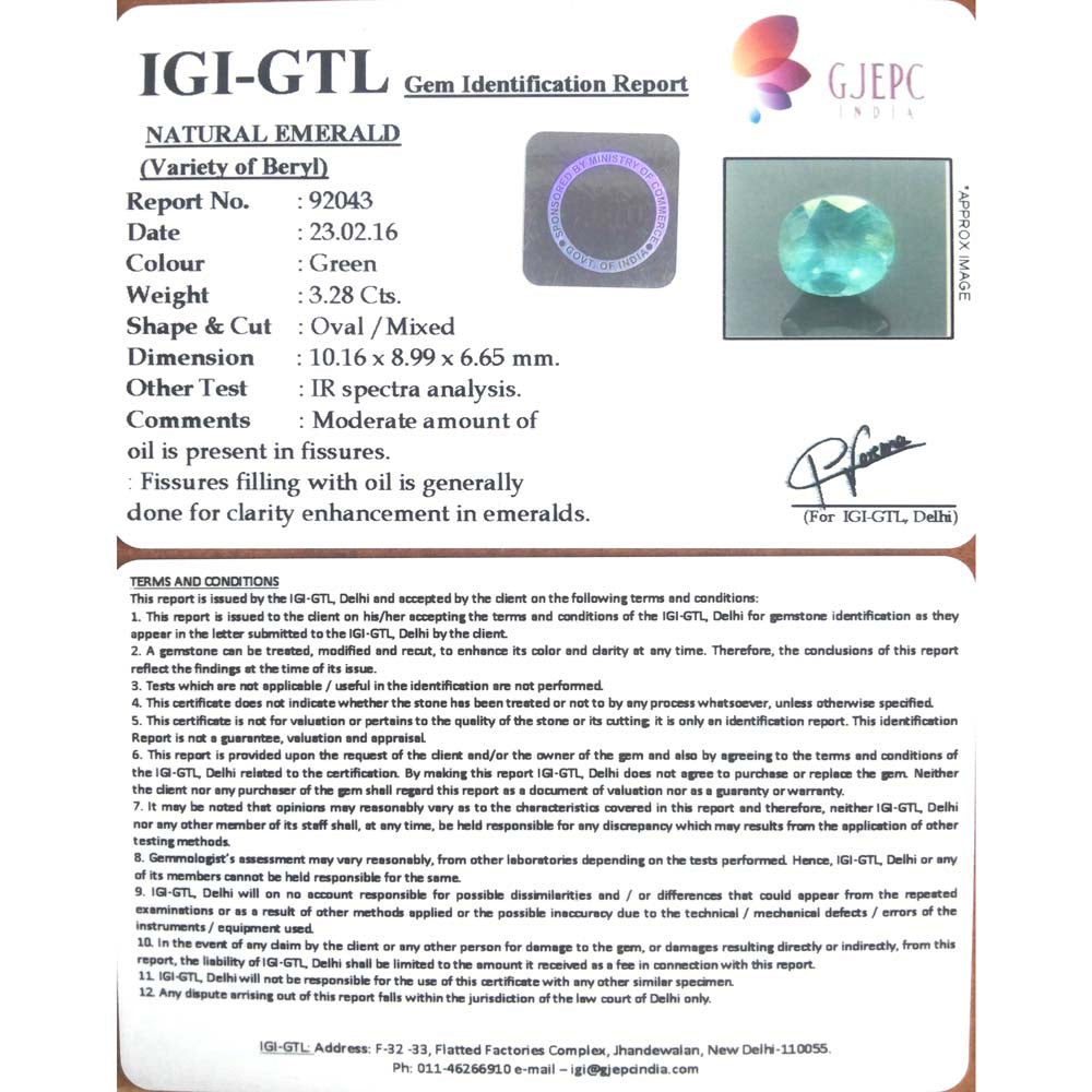 3.64 Ratti Natural Panna Stone with Govt. Lab Certificate  (56610)